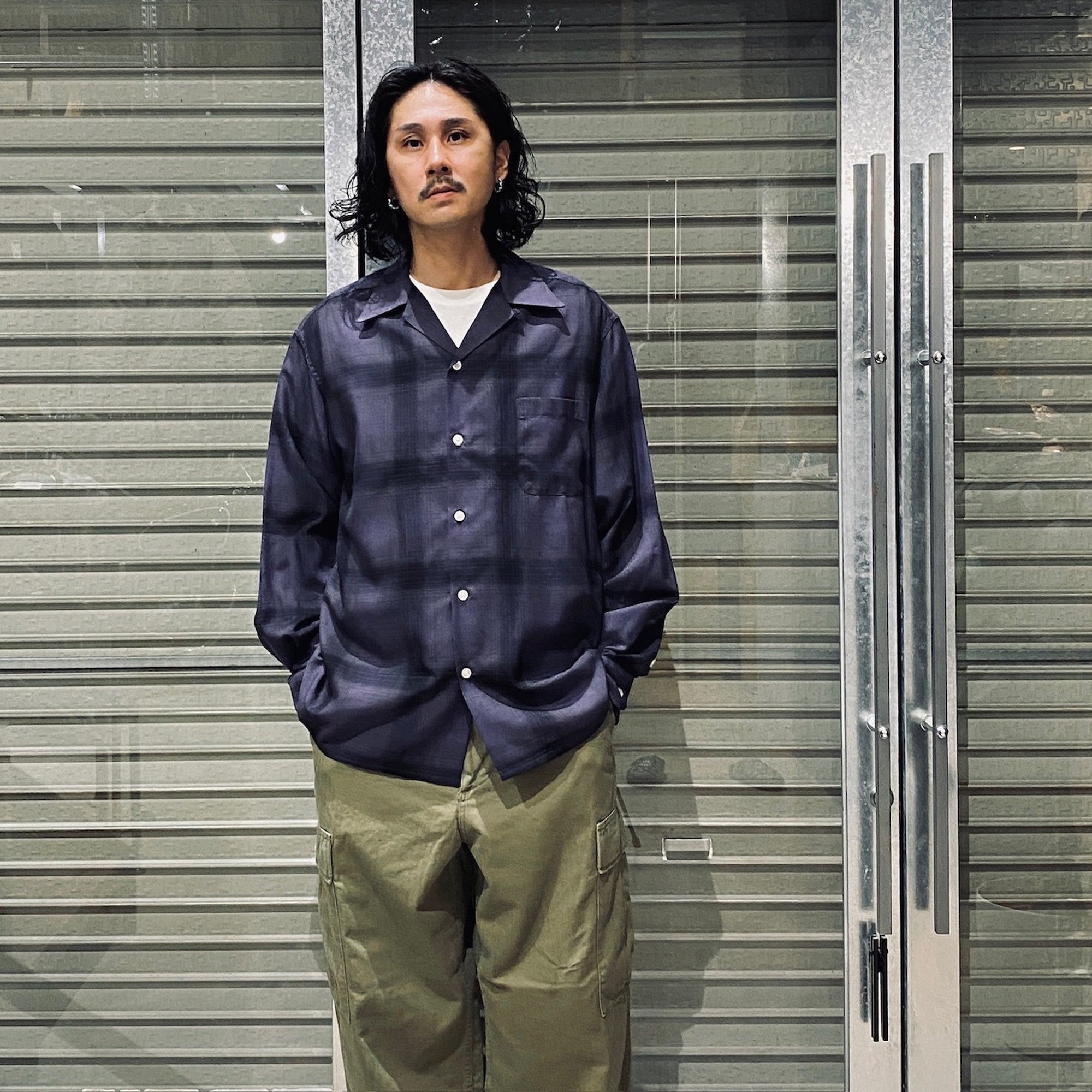 OMBRE CHECK OPEN COLLAR SHIRT L/S ( TYPE-4 ) #PURPLE [24FW