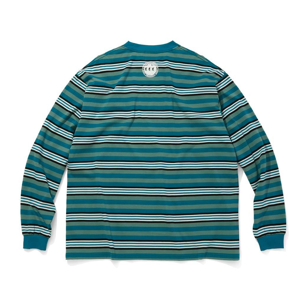 EMBROIDERED LOGO MULTI BORDER L/S T-SHIRT #GREEN / WHITE [CCC-253C007]