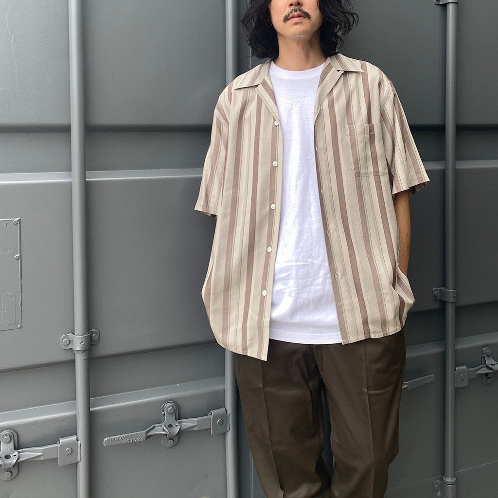 STRIPED OPEN COLLAR SHIRT S/S -TYPE 2- #GRAY [24SS-WMS-OC09]