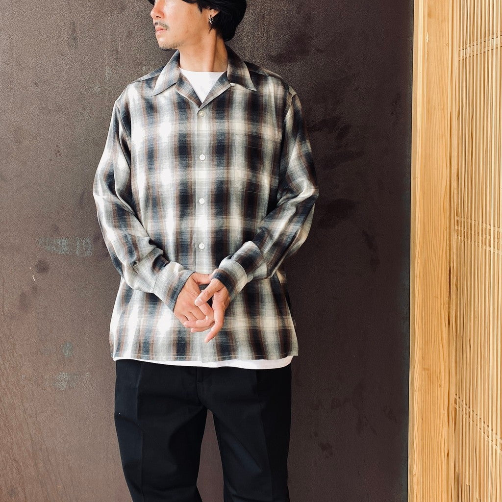 OMBRE CHECK OPEN COLLAR SHIRT L/S ( TYPE-2 ) #BROWN [26FWE-WMS-OC02]