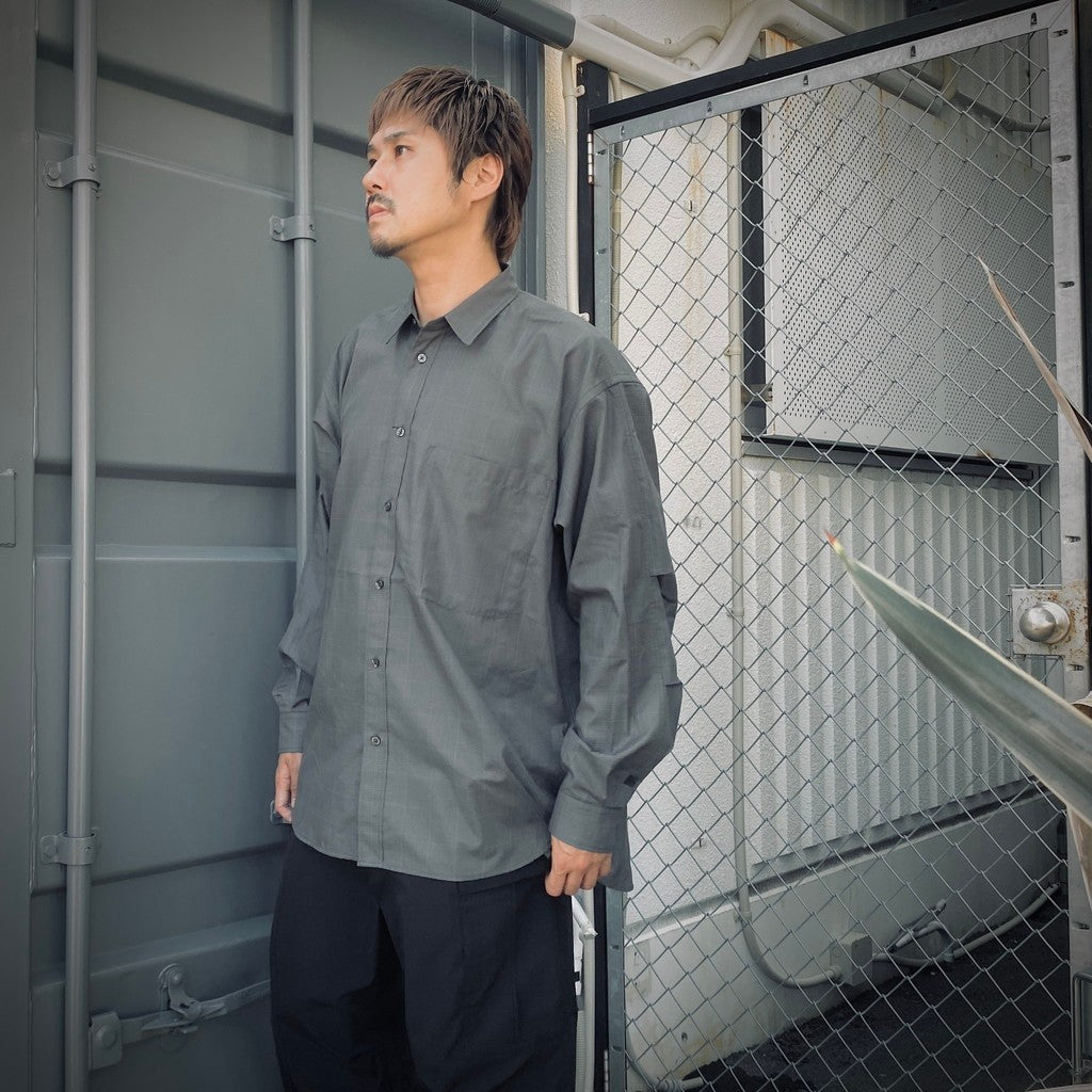 TECH REGULAR COLLAR SHIRT L/S GLEN CHECK #GRAY [BE-82025W