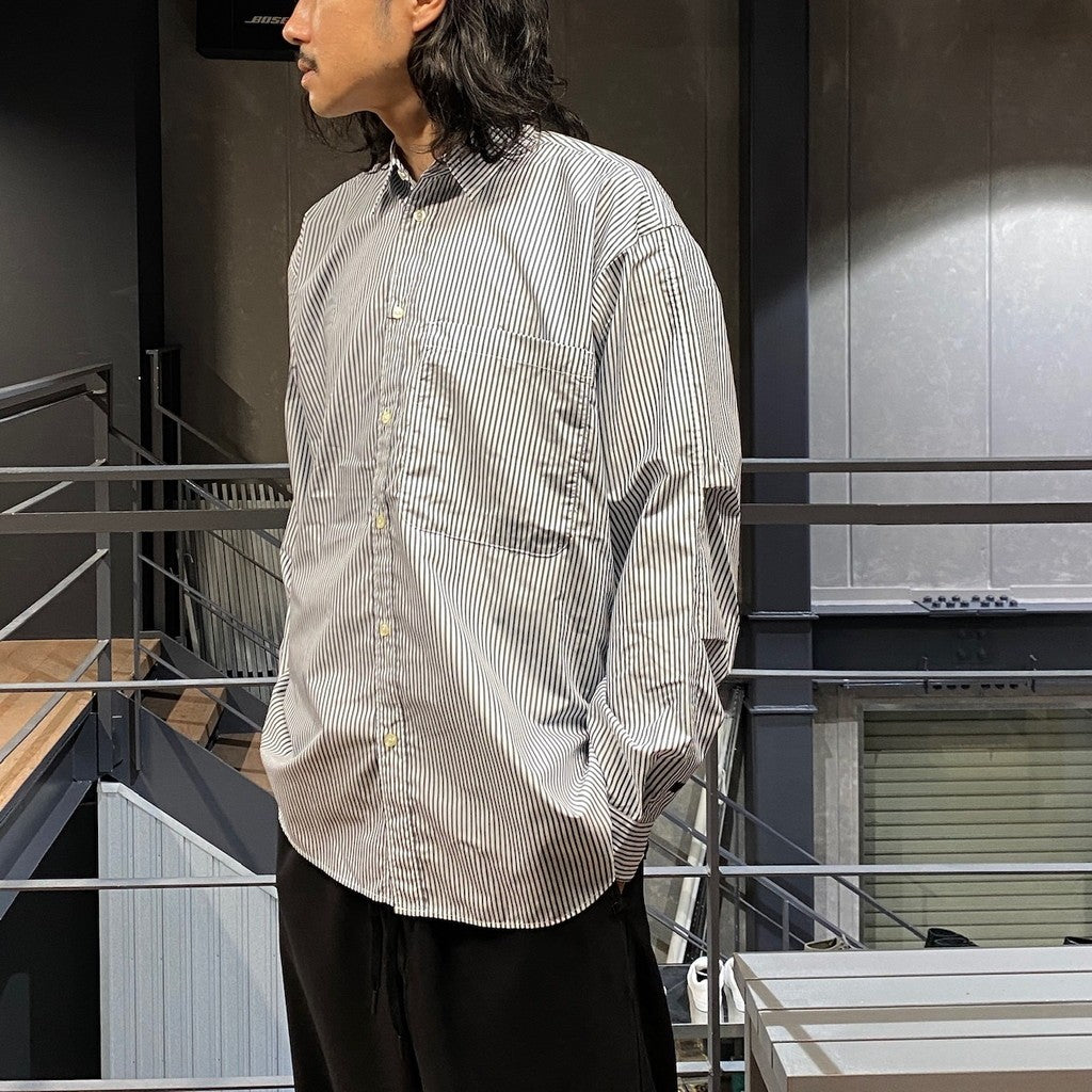 TECH REGULAR COLLAR SHIRT L/S STRIPE #WHITE / NAVY [BE-83024W]