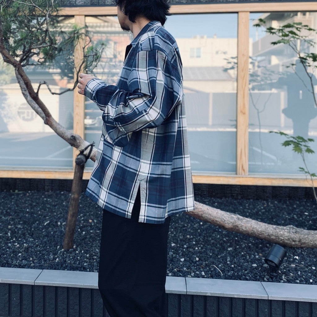 TECH SPORTS OPEN COLLAR SHIRT L/S BIG TARTAN #NAVY [BE-81026W]