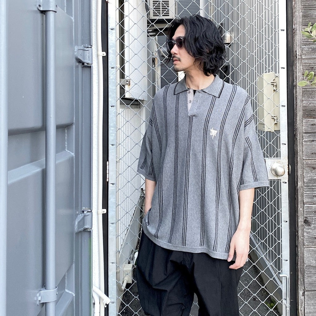 STRIPE KNIT POLO #GRAY [SS24-KN03]