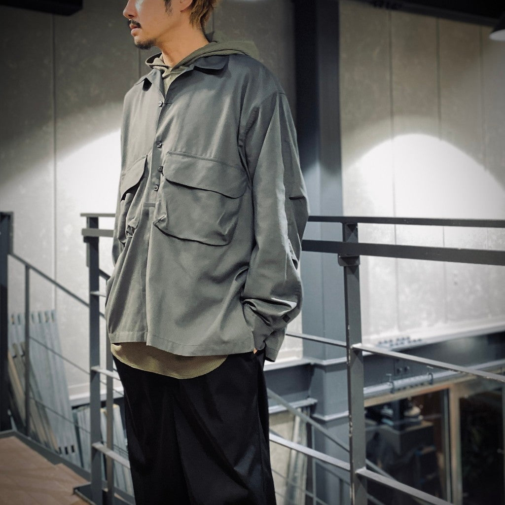TECH SPORTS OPEN COLLAR SHIRT L/S #CHARCOAL [BE-82025]