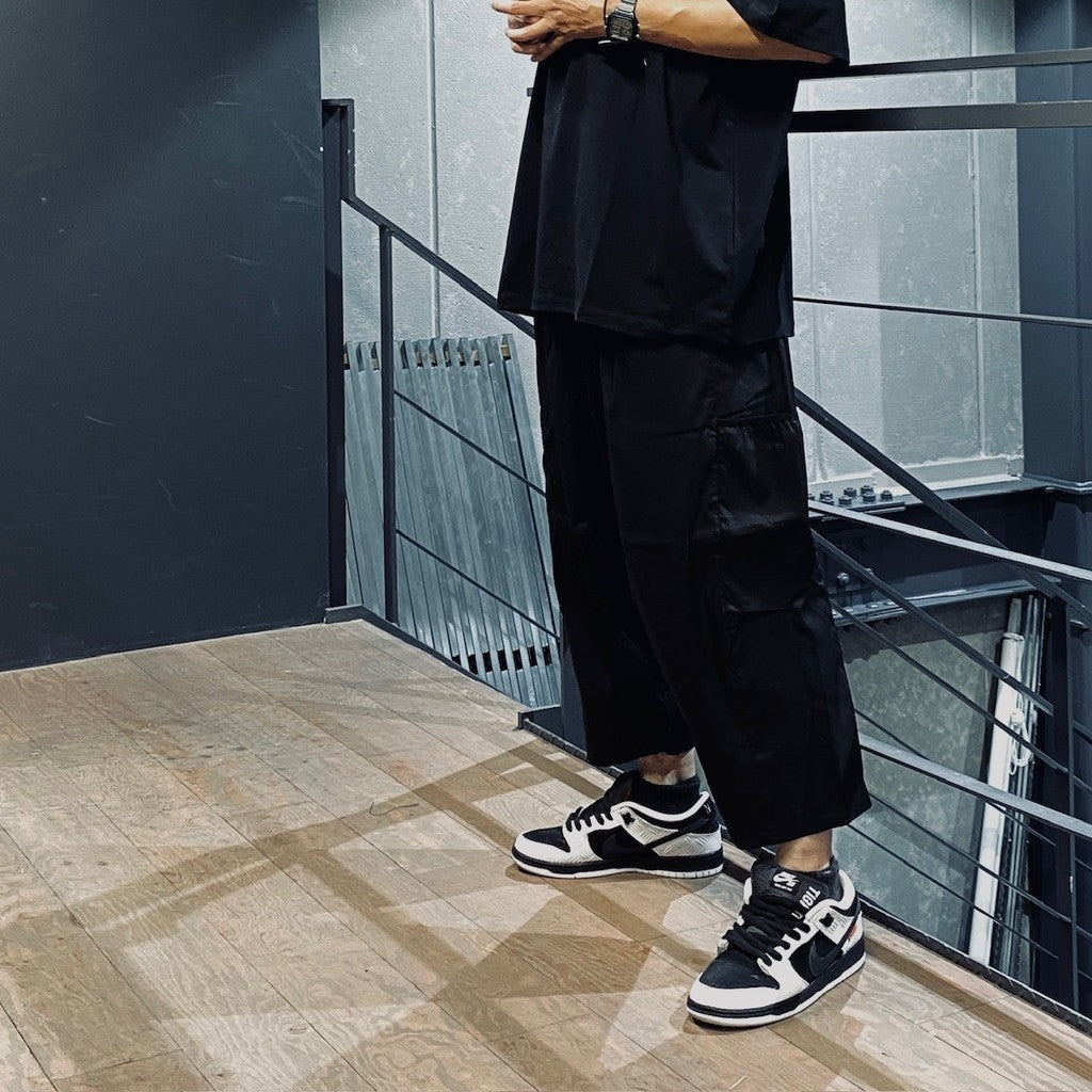 STRIPE CROPPED CARGO PANTS #Black [SU24-B07]