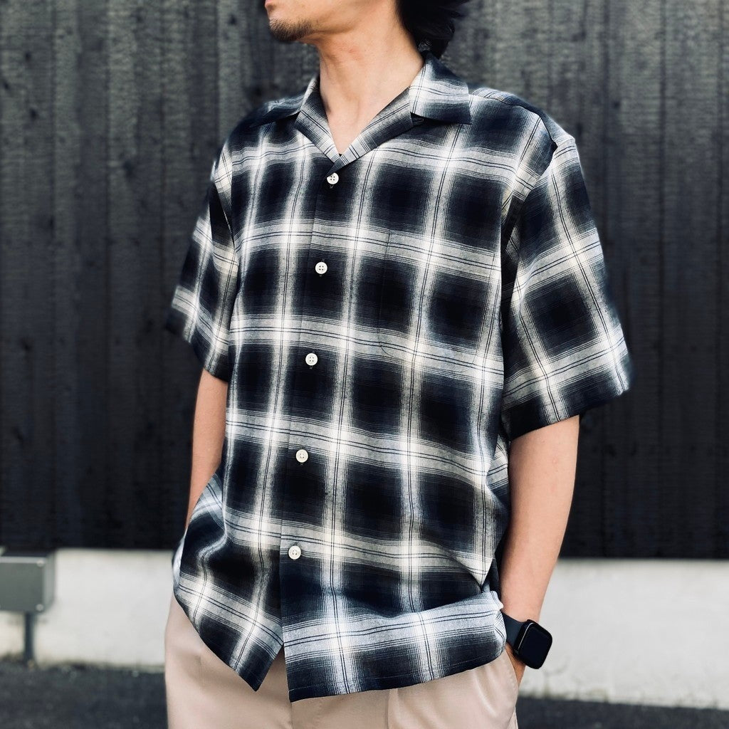OMBRE CHECK OPEN COLLAR SHIRT S/S ( TYPE-2 ) #GRAY [26SS-WMS-OC10]