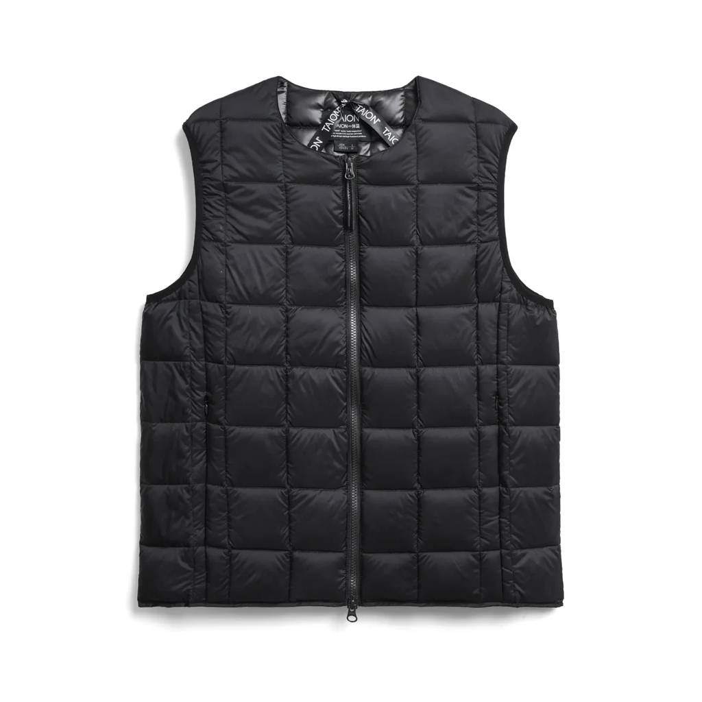 CREW NECK W-ZIP DOWN VEST #BLACK [TAION-004WZ]