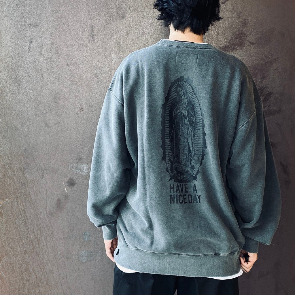 WASHED MIDDLE WEIGHT CREW NECK SWEAT SHIRT ( TYPE-2 ) #GRAY/BLACK [26FWE-WMC-SS04]