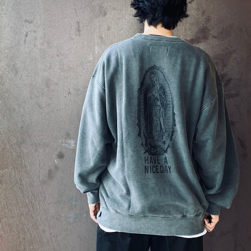 WASHED MIDDLE WEIGHT CREW NECK SWEAT SHIRT ( TYPE-2 ) #GRAY/BLACK [26FWE-WMC-SS04]