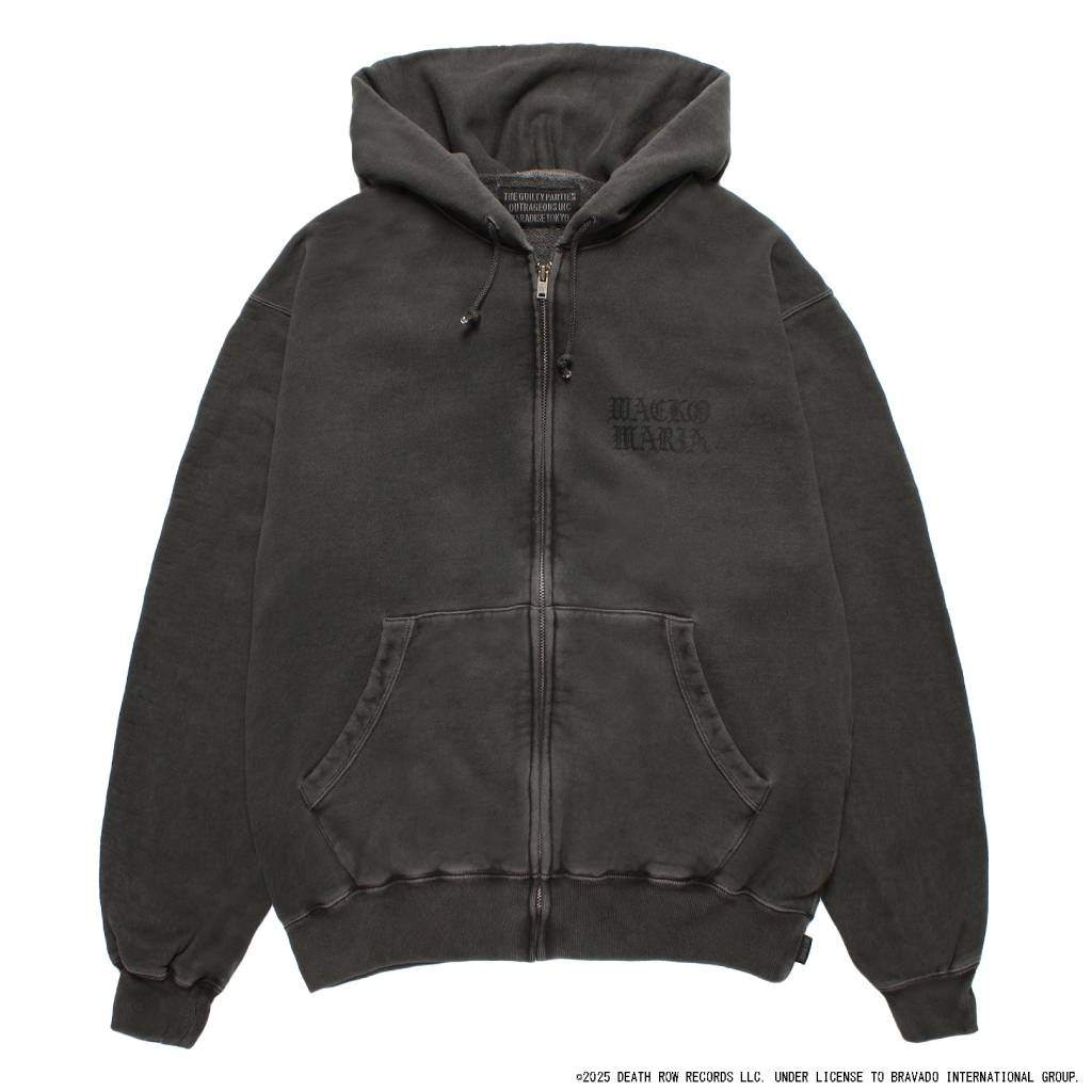 DEATH ROW RECORDS | WASHED MIDDLE WEIGHT FULL ZIP HOODED SWEAT SHIRT #GRAY [DEATHROW-WM-SS01]