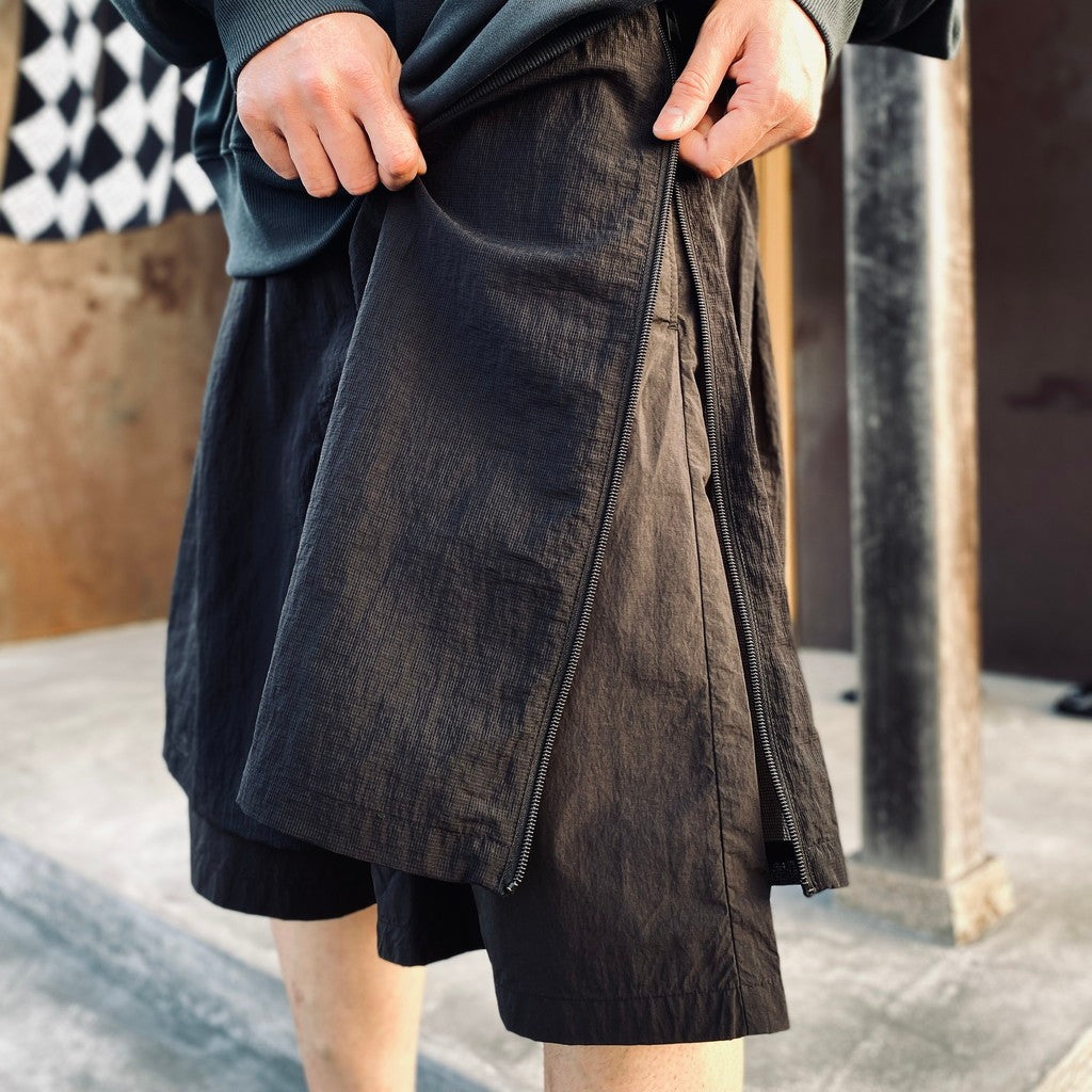 MESH LAYERED WIDE SHORT PANTS #BLACK [FST15261U0001]