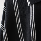 STRIPE KNIT POLO #BLACK [SS24-KN03]