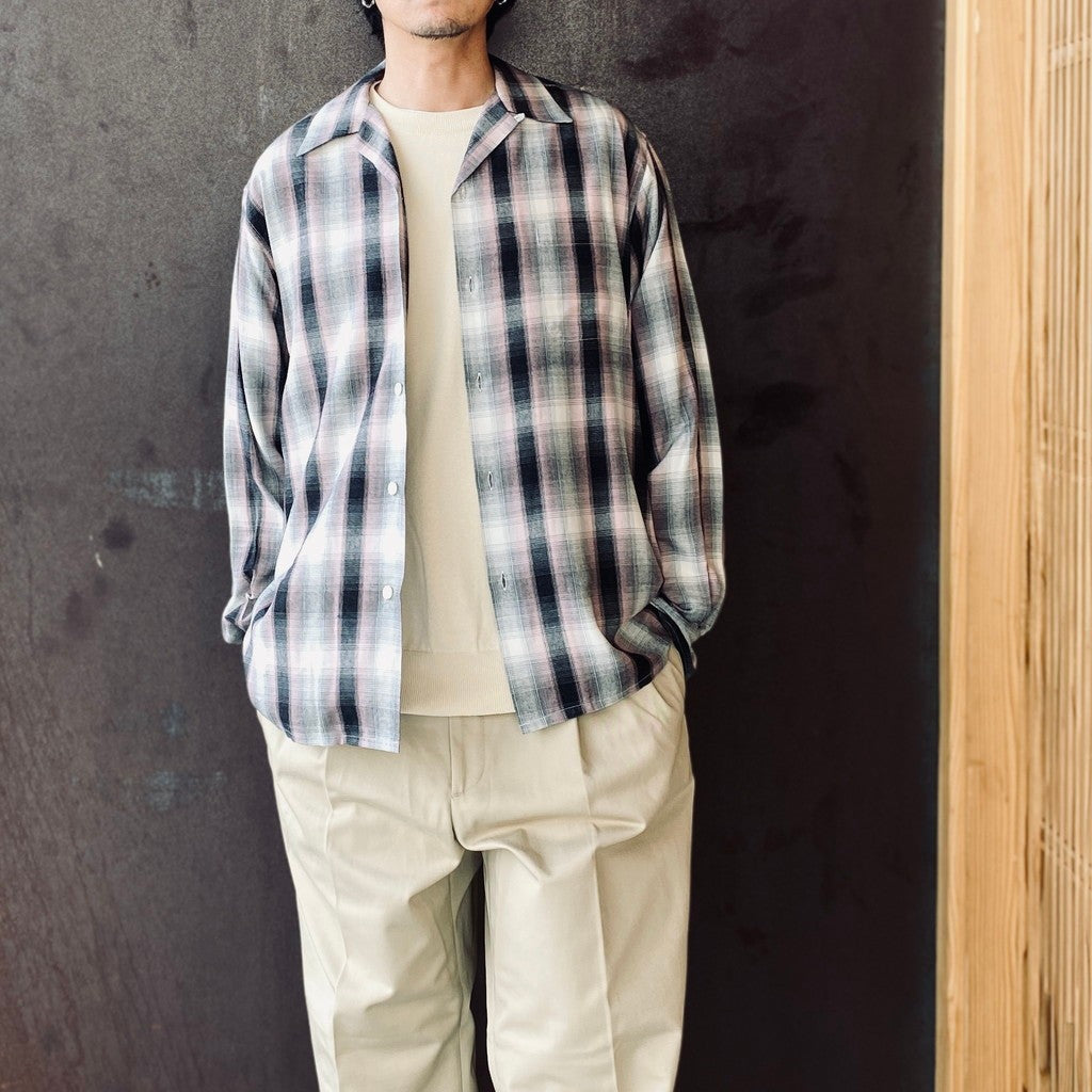 OMBRE CHECK OPEN COLLAR SHIRT L/S ( TYPE-2 ) #PINK [26FWE-WMS-OC02]