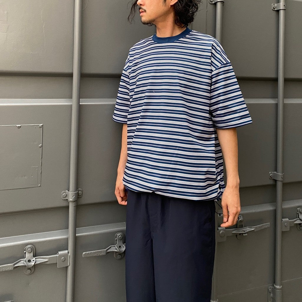 TECH DRAWSTRING MULTI BORDER S/S TEE #NAVY/GRAY [BE-35024]