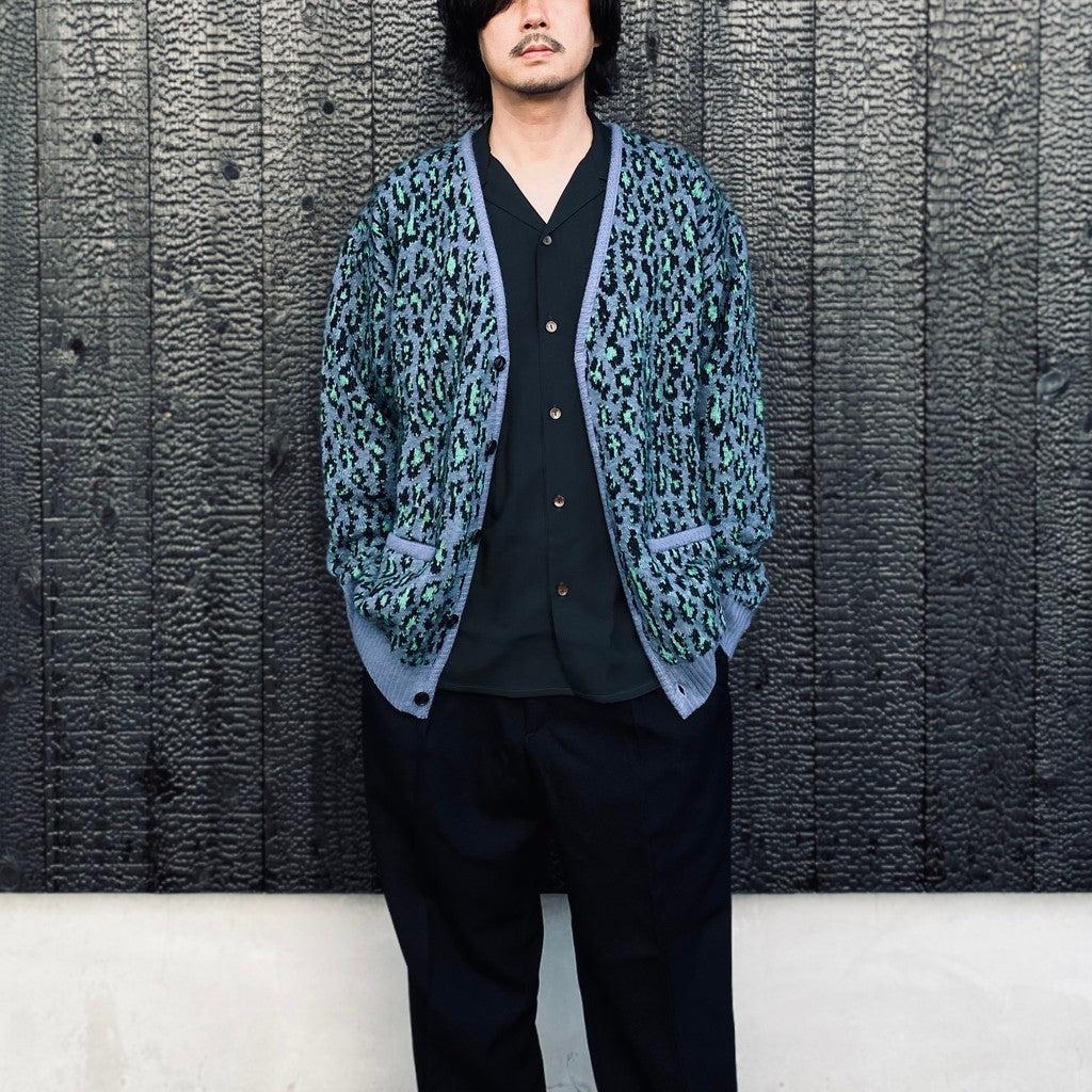 LEOPARD MOHAIR JACQUARD CARDIGAN #BLUE [26FW-WMK-KN17]