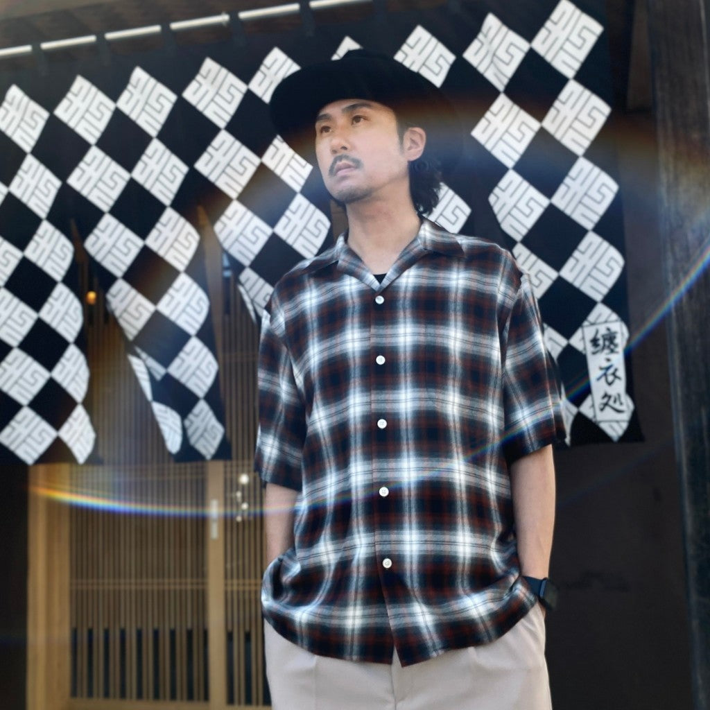 OMBRE CHECK OPEN COLLAR SHIRT S/S ( TYPE-2 ) #BROWN [26SS-WMS-OC10]