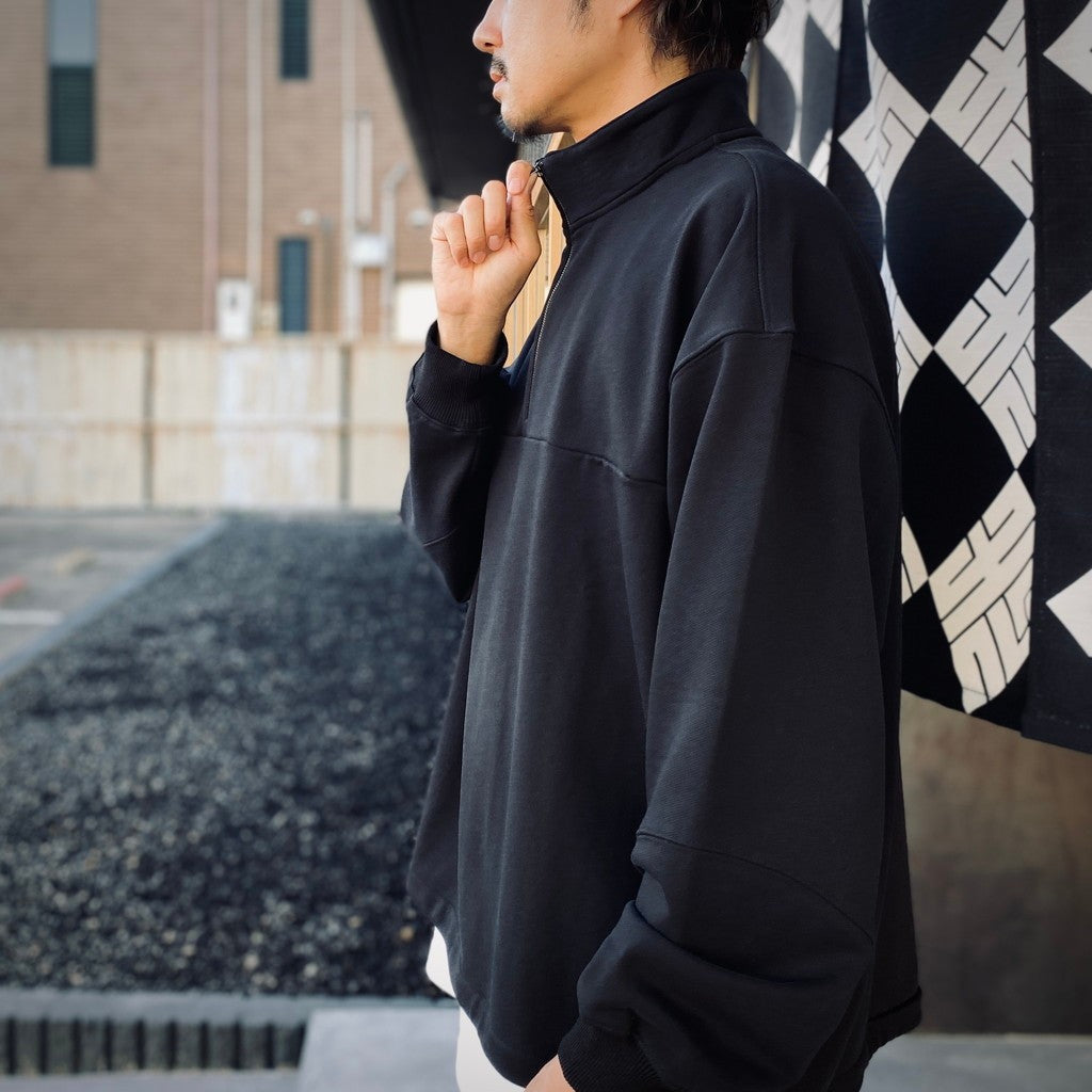 BIO WASHED EASY HALF ZIP SWEAT SHIRTS #BLACK [HOD25AWSWEHZSS]