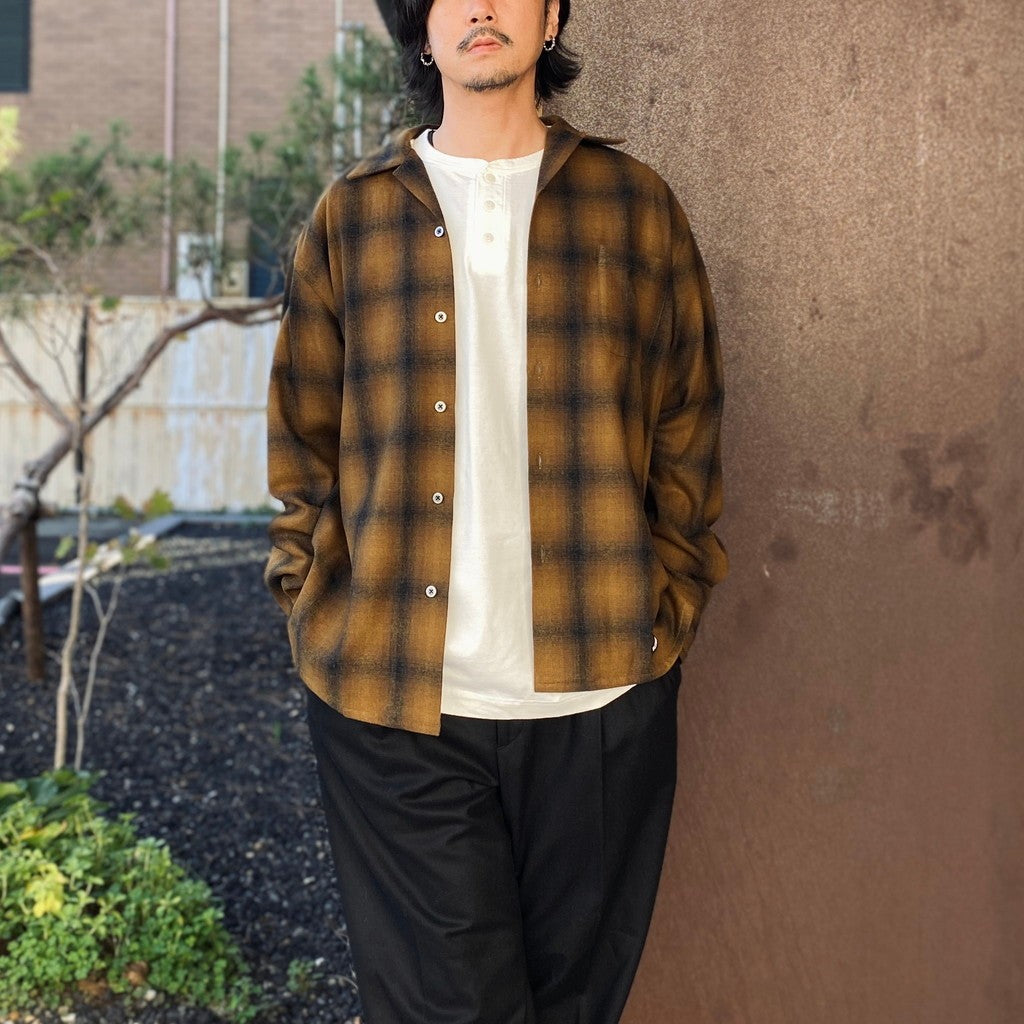 PENDLETON | WOOL OMBRE CHECK OPEN COLLAR SHIRT L/S ( TYPE-2 ) #LT-BROWN [26FW-WMS-PE02]