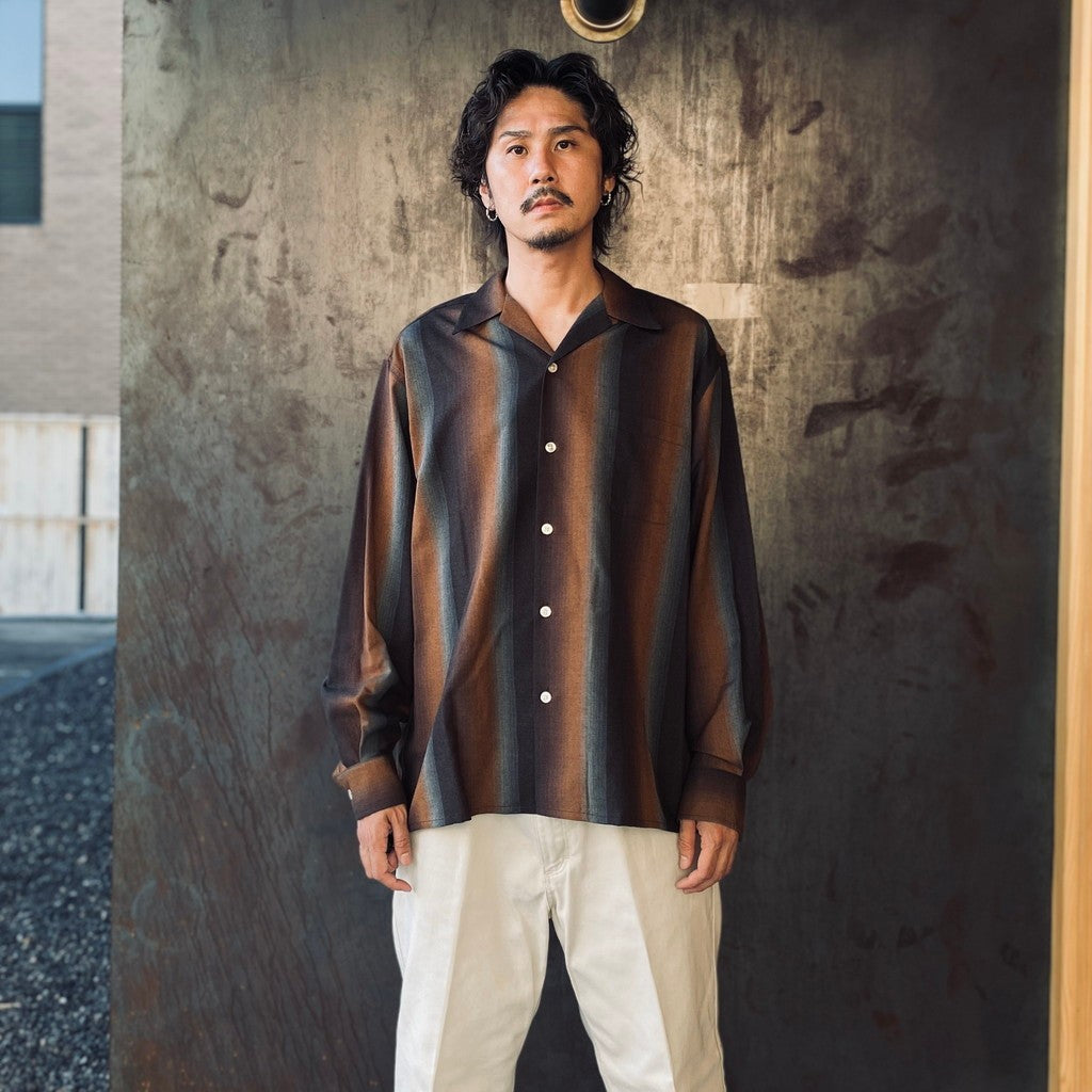 トップス STRIPED OPEN COLLAR SHIRT L/S #BROWN STRIPED OPEN COLLAR SHIRT L/S #BROWN [25FW-WMS-OC07] – cocorozashi