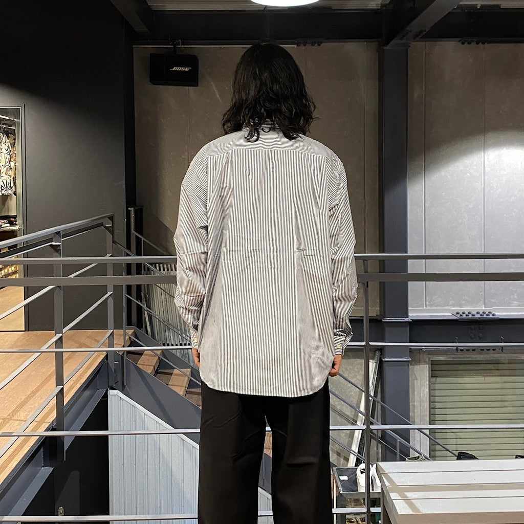 TECH REGULAR COLLAR SHIRT L/S STRIPE #WHITE / NAVY [BE-83024W]