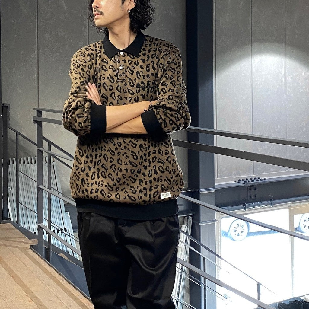 LEOPARD KNIT POLO SHIRT #BROWN [24FW-WMK-KN13]