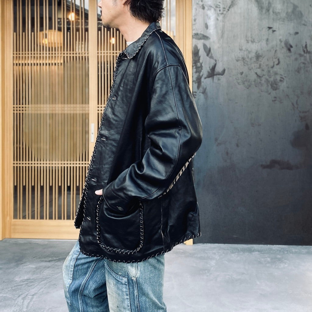 編織皮革連身工作服 #黑色 [BW252-BLC]