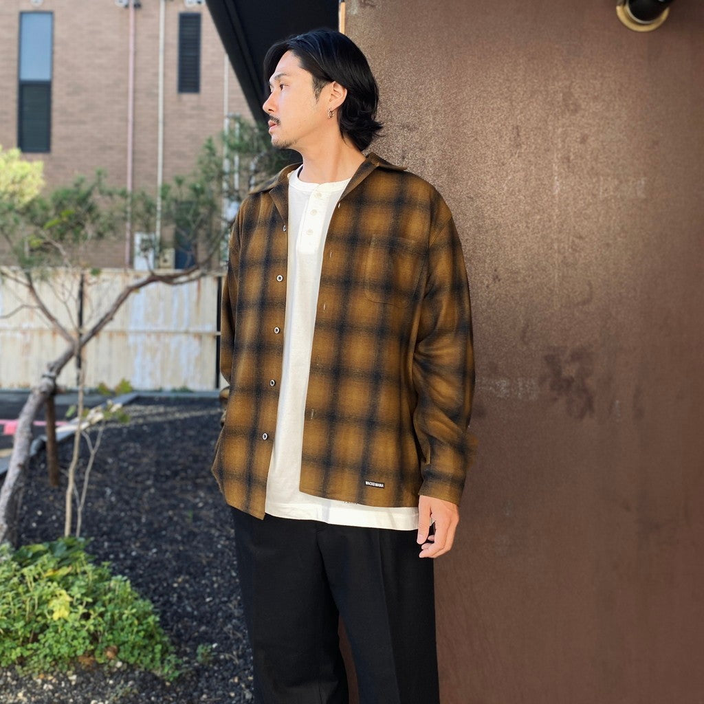PENDLETON | WOOL OMBRE CHECK OPEN COLLAR SHIRT L/S ( TYPE-2 ) #LT-BROWN [26FW-WMS-PE02]