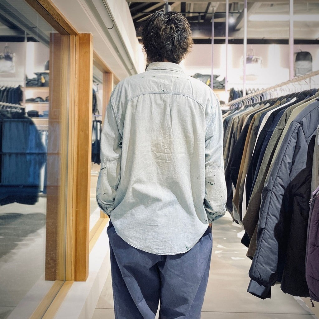 PAINT STAINED CHAMBRAY SHIRT, VENT HOLES #AGED INDIGO [BW252-PSCSV]