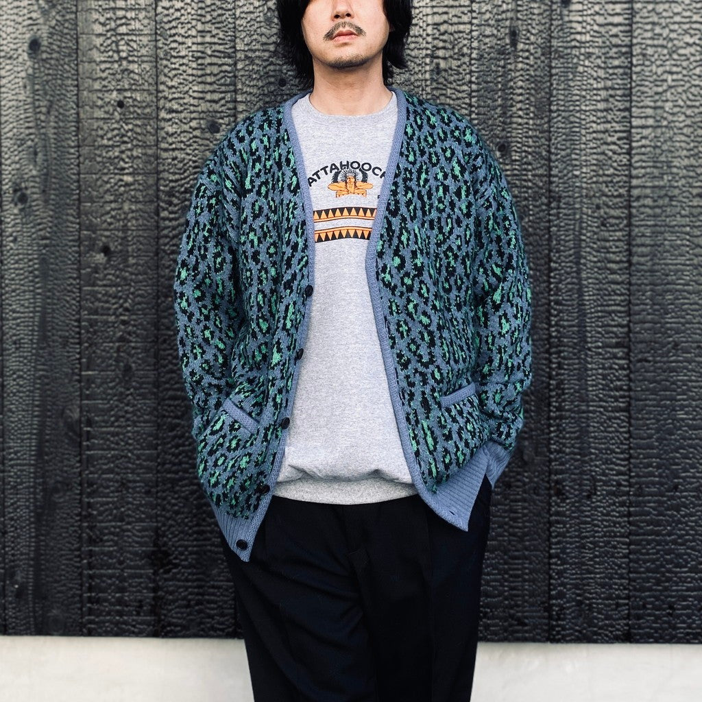 LEOPARD MOHAIR JACQUARD CARDIGAN #BLUE [26FW-WMK-KN17]