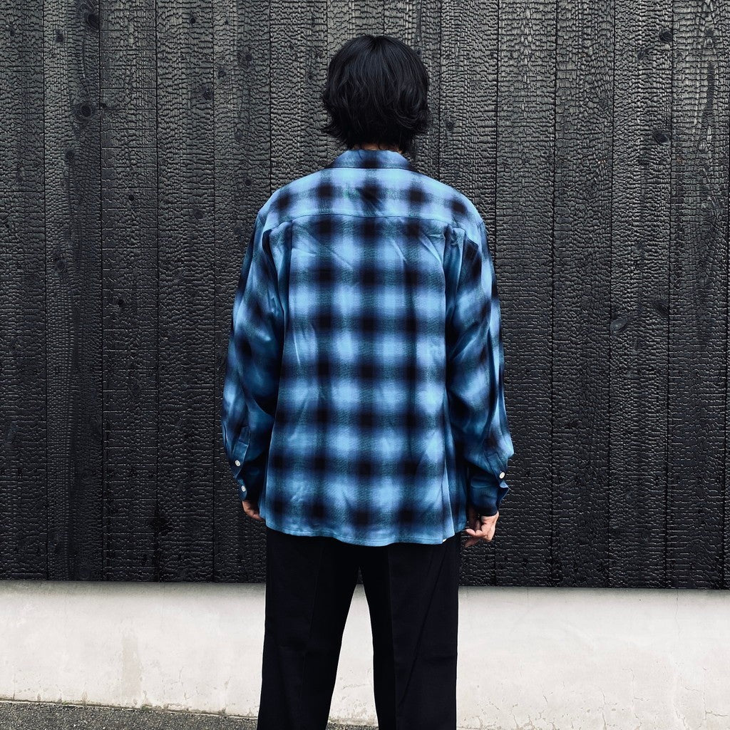 OMBRE CHECK OPEN COLLAR SHIRT L/S ( TYPE-5 ) #BLUE [26FW-WMS-OC08]