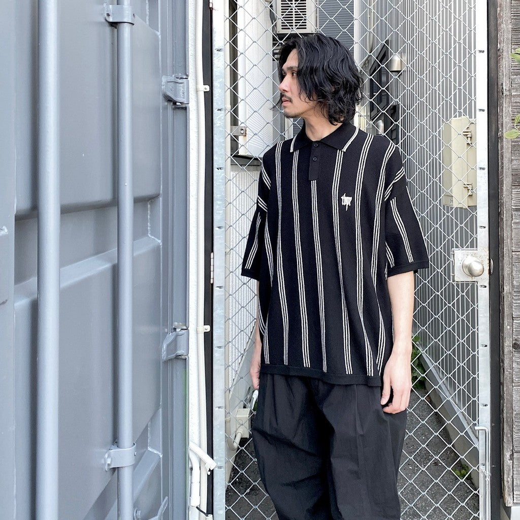 STRIPE KNIT POLO #BLACK [SS24-KN03]