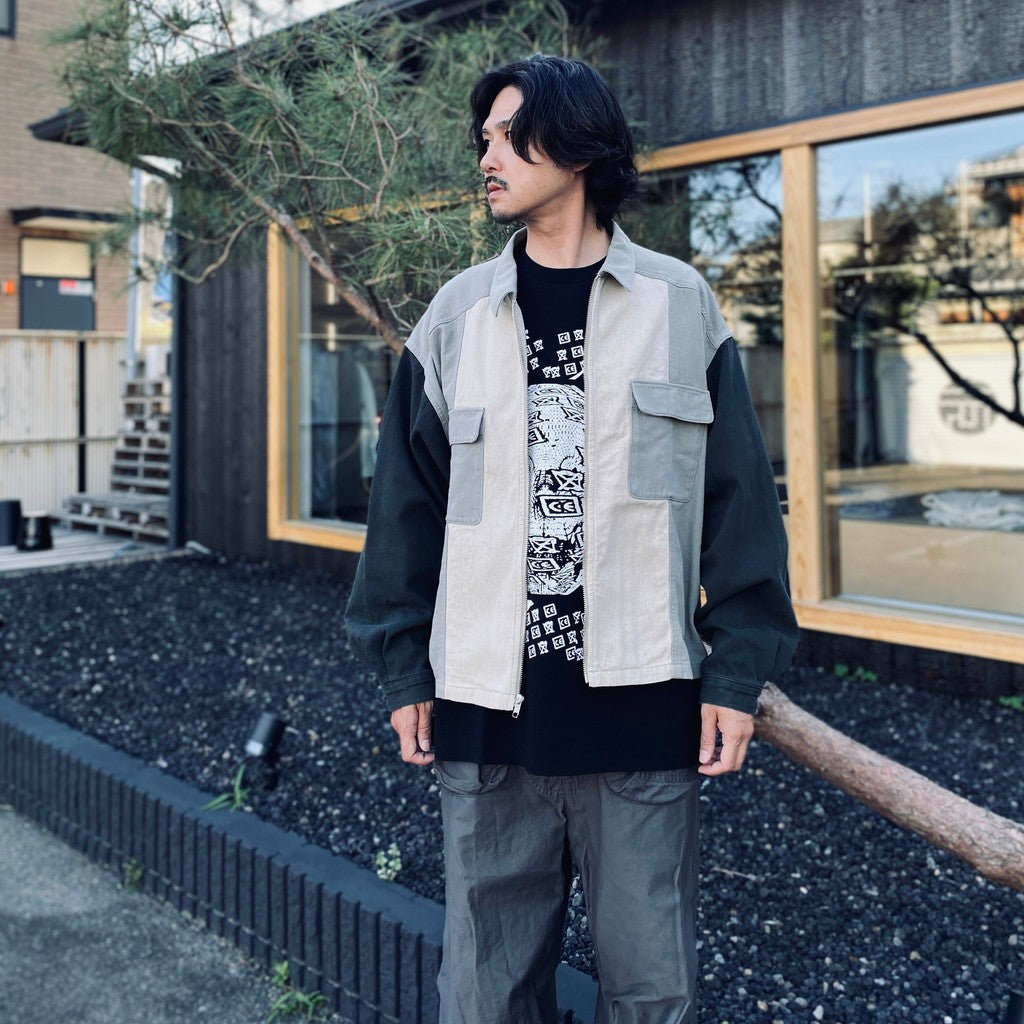 STRIPE CUT SHORT SHIRT JACKET #GREY [CES29JK21]