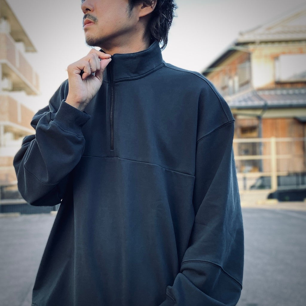 BIO WASHED EASY HALF ZIP SWEAT SHIRTS #ASH CHARCOAL [HOD25AWSWEHZSS]