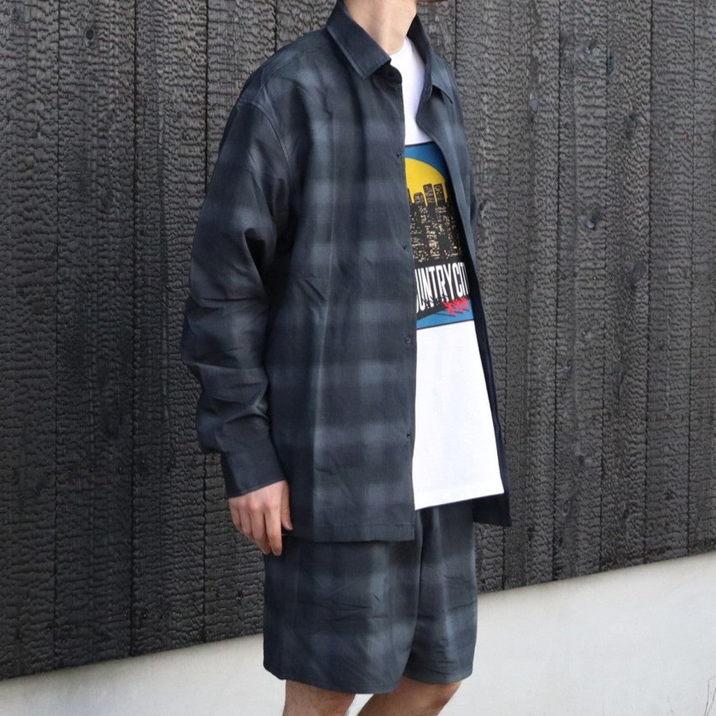 TASLAN NYLON CHECK SHIRT #BLACK [CCC-261W003]