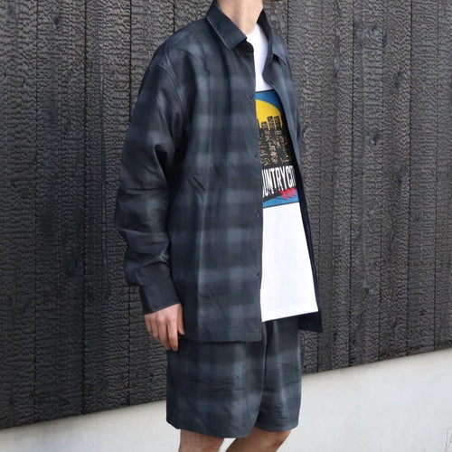 TASLAN NYLON CHECK SHIRT #BLACK [CCC-261W003]