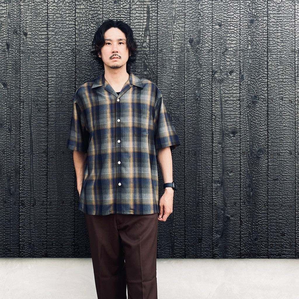 OMBRE CHECK OPEN COLLAR SHIRT S/S ( TYPE-1 ) #BLUE [26SS-WMS-OC09]