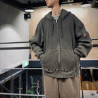 OVERDYE WIDE RIB CUT ZIP HOODY #CHARCOAL [CES27CS18]