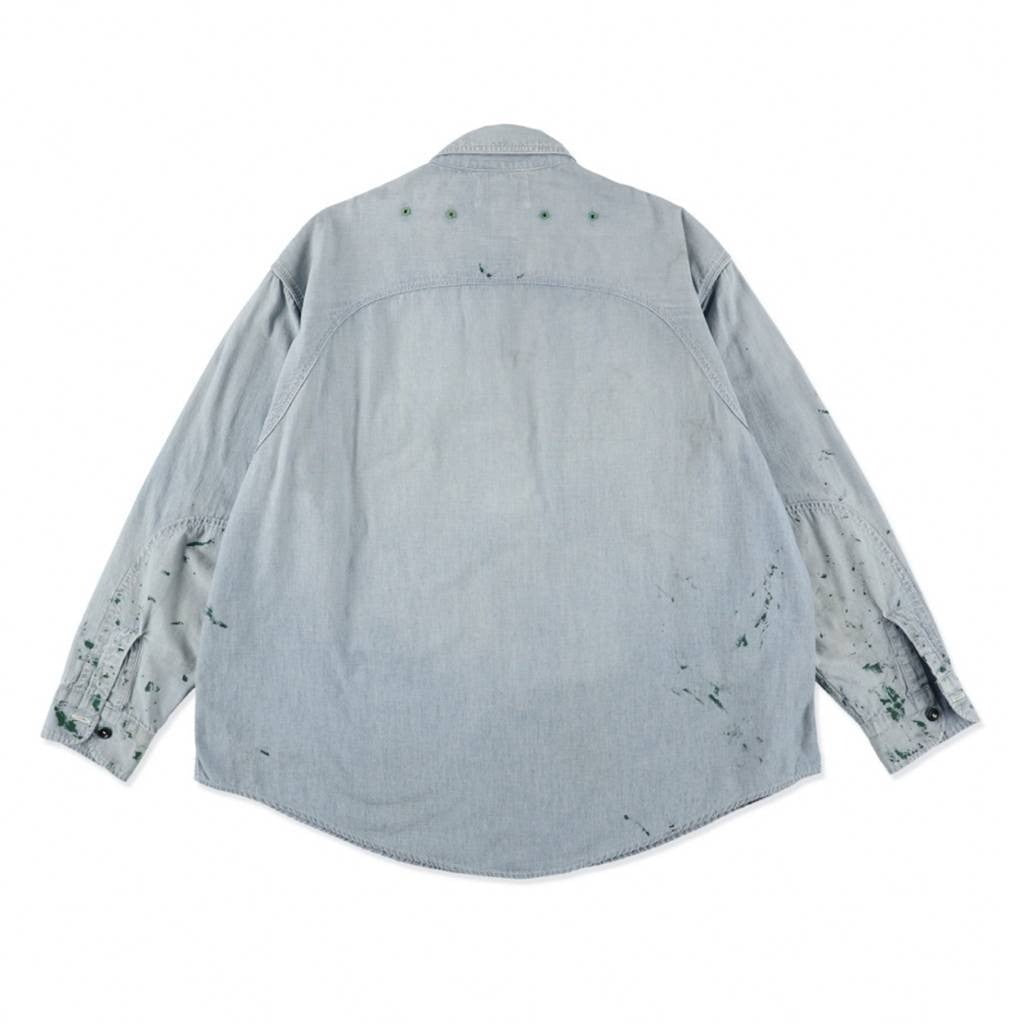 PAINT STAINED CHAMBRAY SHIRT, VENT HOLES #AGED INDIGO [BW252-PSCSV]