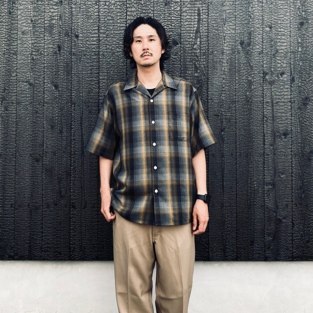 OMBRE CHECK OPEN COLLAR SHIRT S/S ( TYPE-1 ) #GRAY [26SS-WMS-OC09]