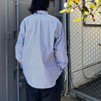 TECH BUTTON DOWN SHIRT L/S STRIPE #NAVY [BE-80024]