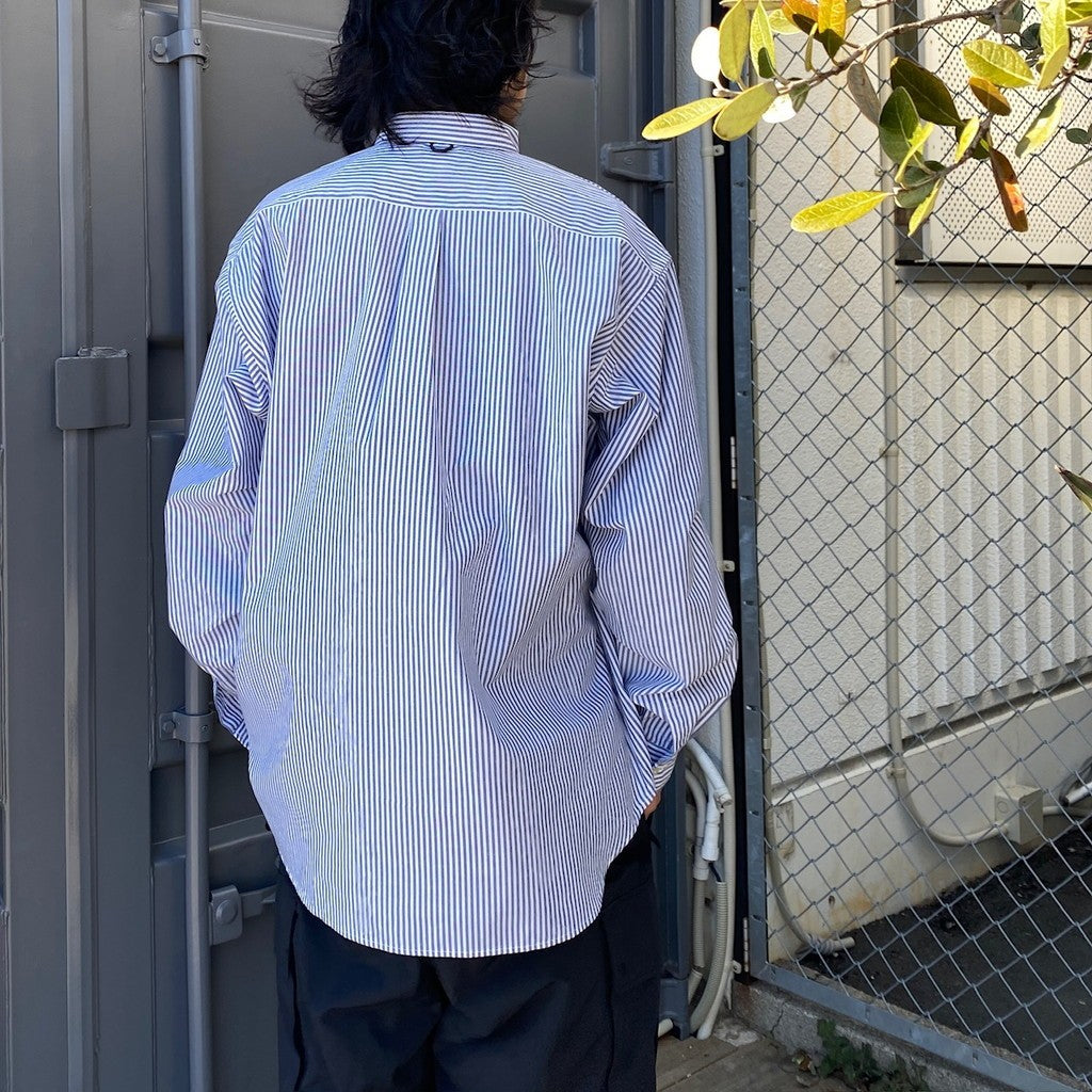 TECH BUTTON DOWN SHIRT L/S STRIPE #NAVY [BE-80024]