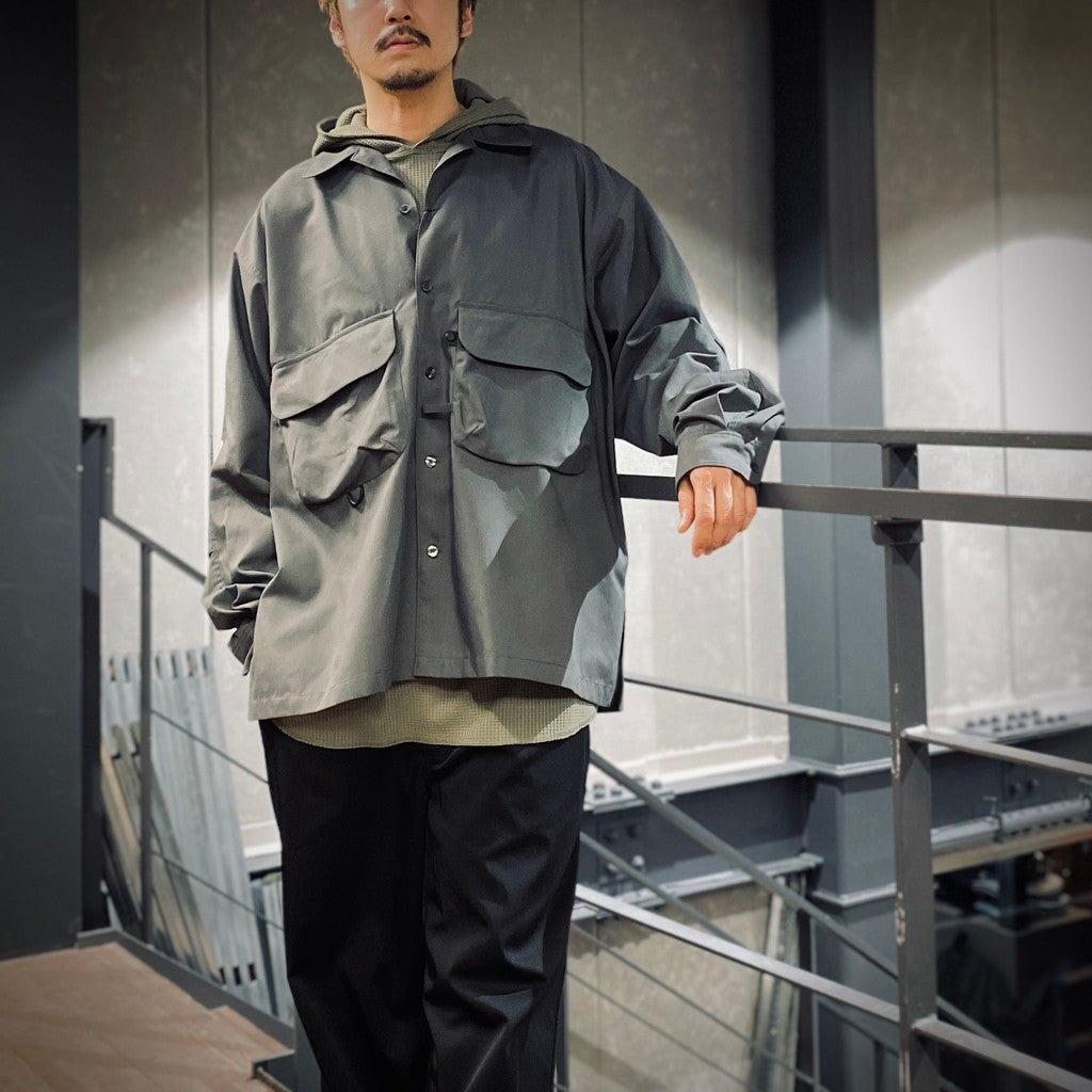 TECH SPORTS OPEN COLLAR SHIRT L/S #CHARCOAL [BE-82025]