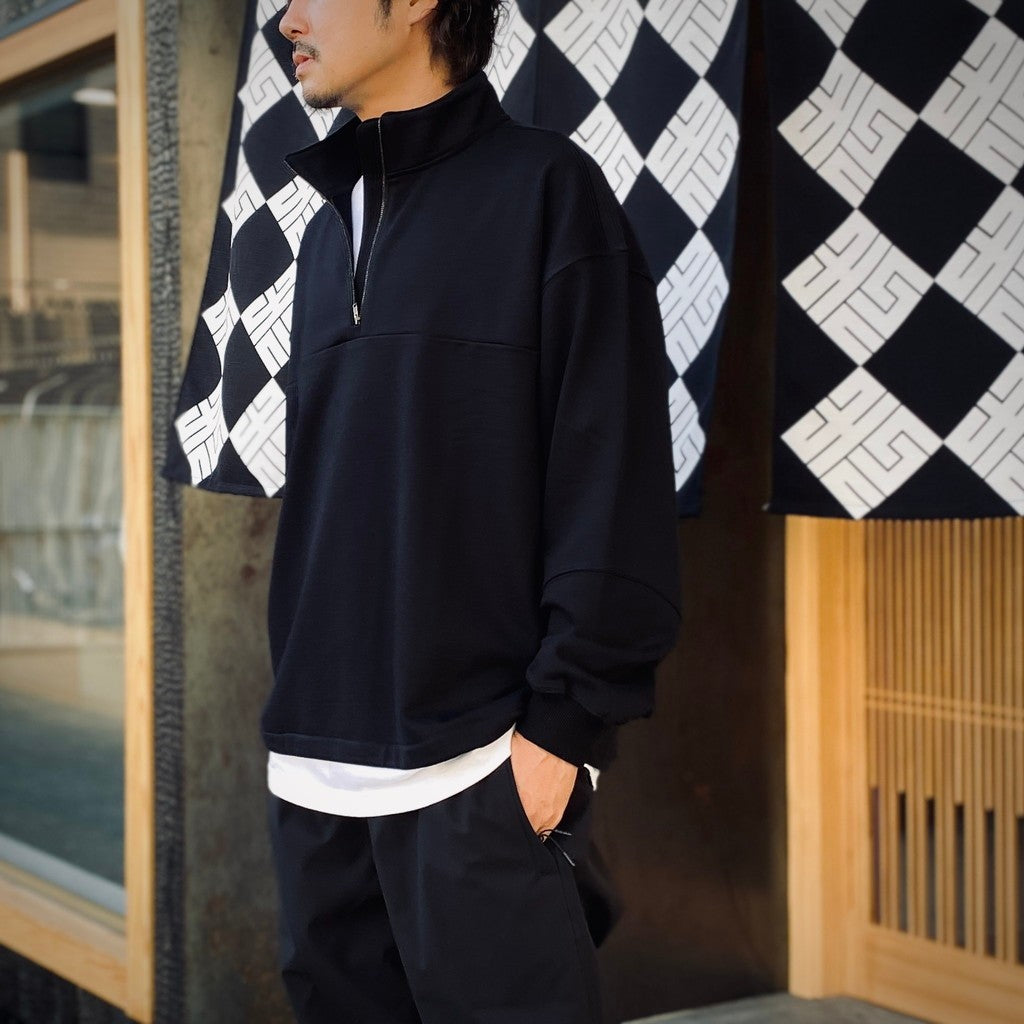 BIO WASHED EASY HALF ZIP SWEAT SHIRTS #BLACK [HOD25AWSWEHZSS]