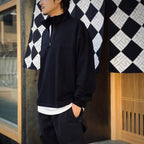 BIO WASHED EASY HALF ZIP SWEAT SHIRTS #BLACK [HOD25AWSWEHZSS]