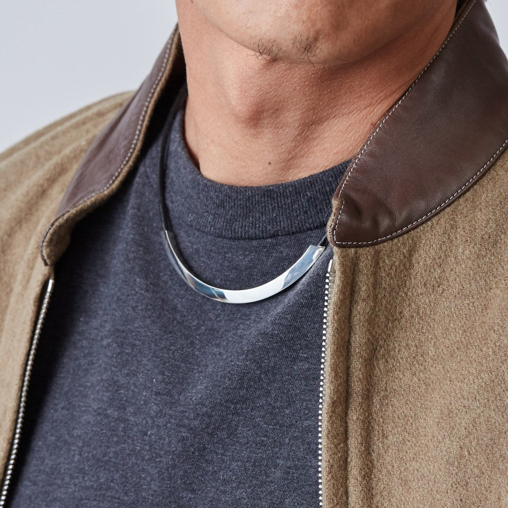 Triangle Leather Necklace -Black- #BLACK/SILVER [XOLN001-45-BLK]