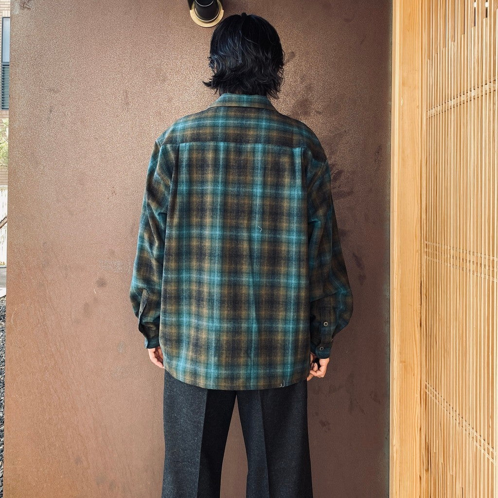 PENDLETON | WOOL OMBRE CHECK OPEN COLLAR SHIRT L/S ( TYPE-1 ) #BROWN / BLUE [26FW-WMS-PE01]