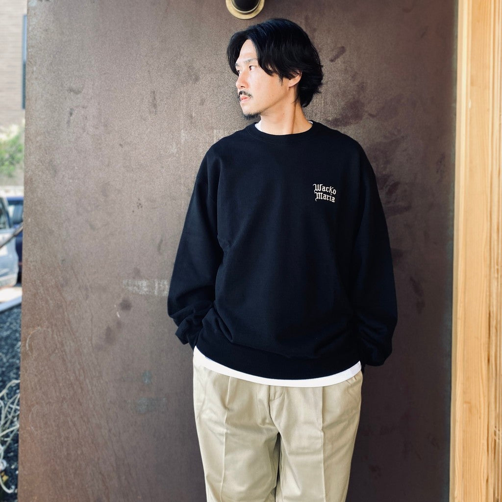 WASHED MIDDLE WEIGHT CREW NECK SWEAT SHIRT ( TYPE-2 ) #BLACK/WHITE [26FWE-WMC-SS04]