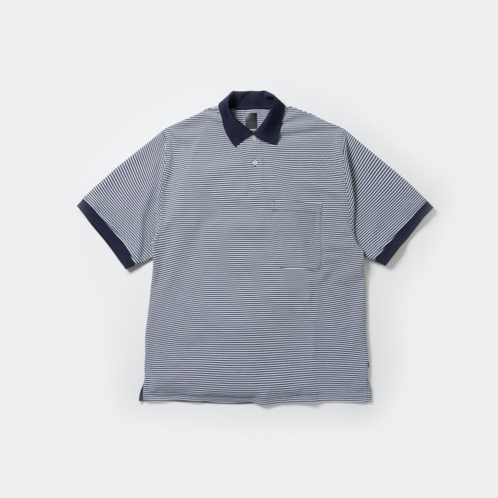 TECH POLO SHIRTS S/S #WHITE/NAVY BORDER [BE-37024]