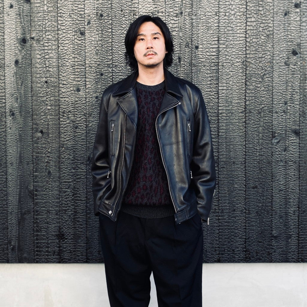 LEOPARD MOHAIR JACQUARD CREW NECK SWEATER #CHARCOAL [26FW-WMK-KN16]